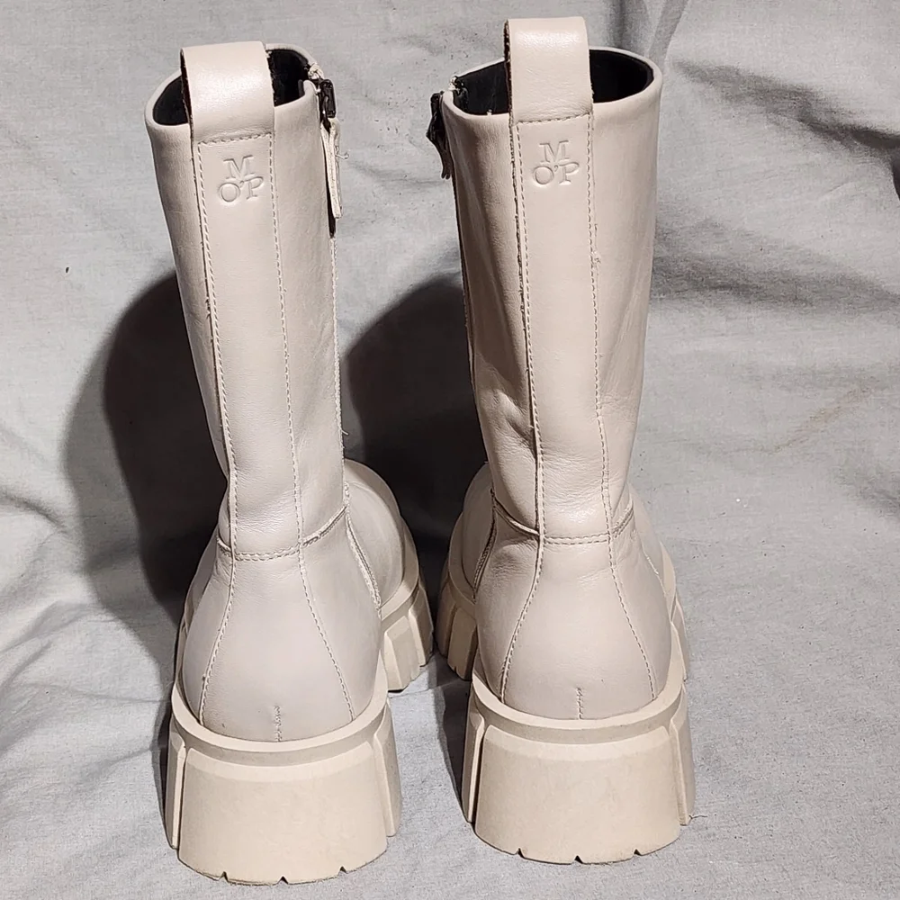 MARC O'POLO Gray Leather Mid-Calf Boots with Chunky Platform Soles, size 38 - Picture 11 of 11